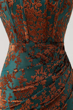 Peacock Green Velvet Mermaid Corset Long Wedding Guest Dress with Slit