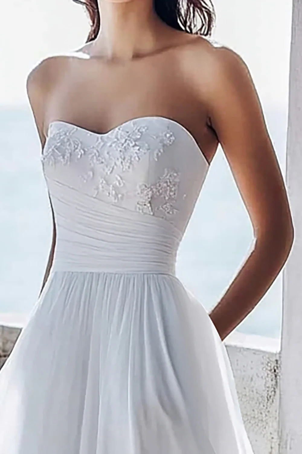 Chiffon Ivory Sweetheart A Line Maxi Engagement Dress with Appliques