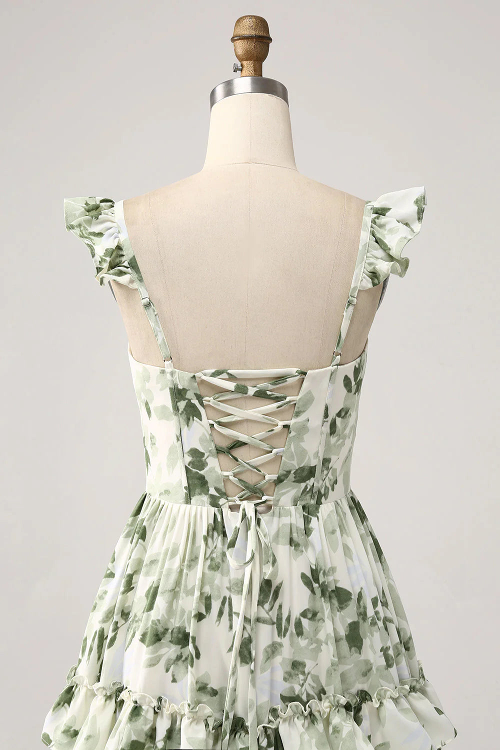 Green Floral Ruffles Tiered Prom Dress with Slit