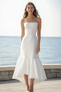 Simple Satin Strapless Ivory Maxi Rehearsal Dinner Dress