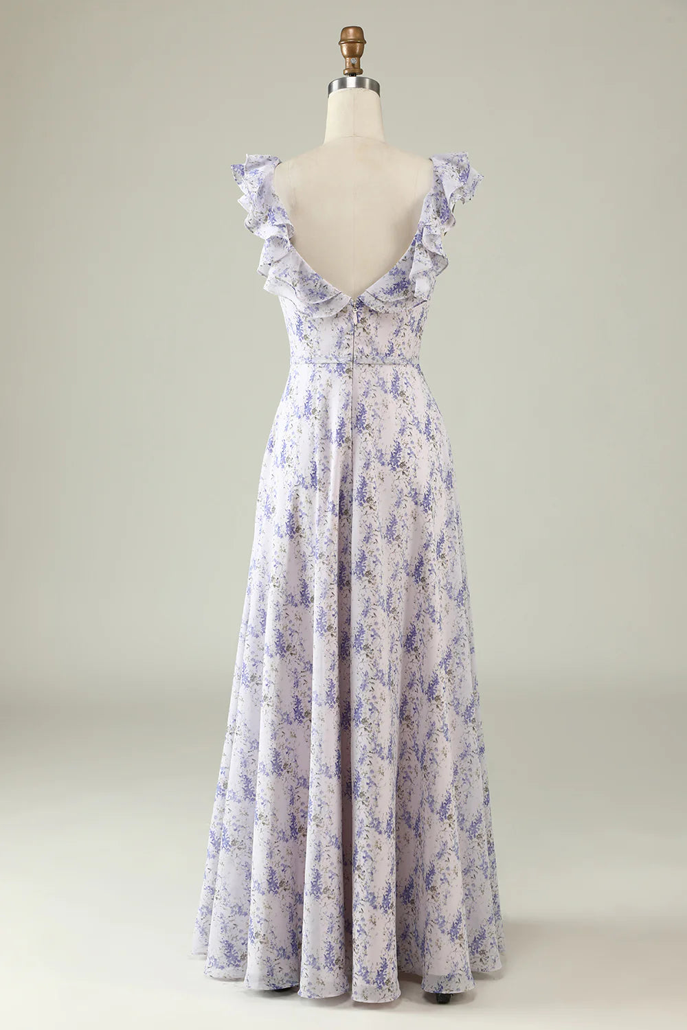 Blush Purple Flower Boho Chiffon Bridesmaid Dress