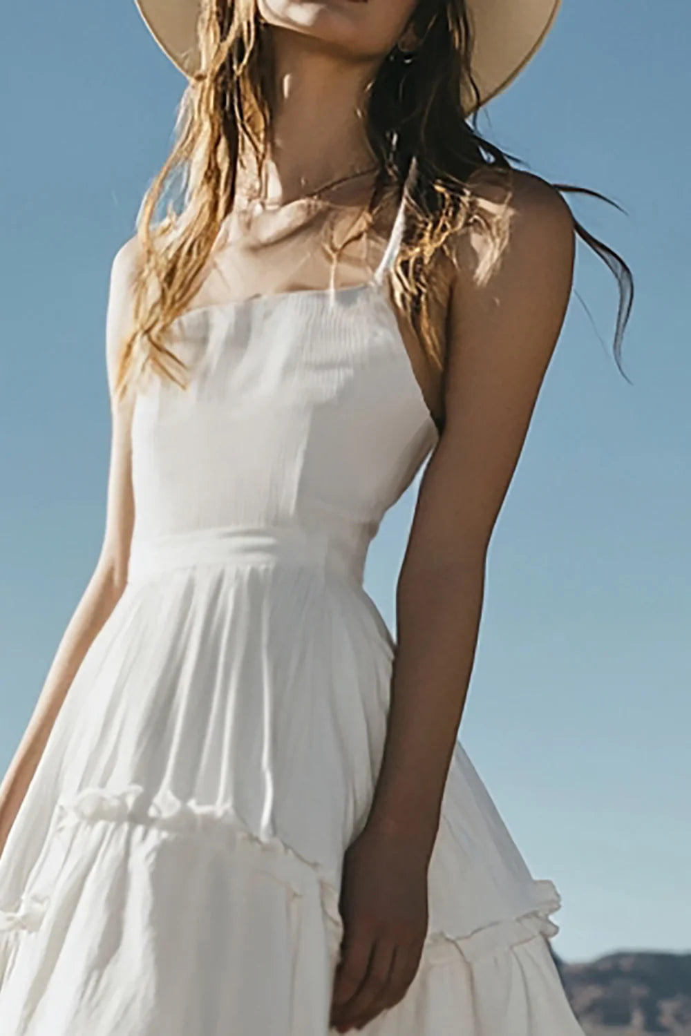 Ivory Midi Boho Western Wedding Dress with Ruffles