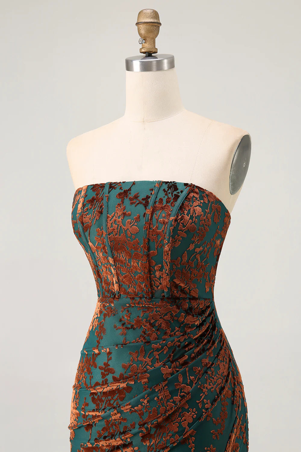 Peacock Green Velvet Mermaid Corset Long Wedding Guest Dress with Slit