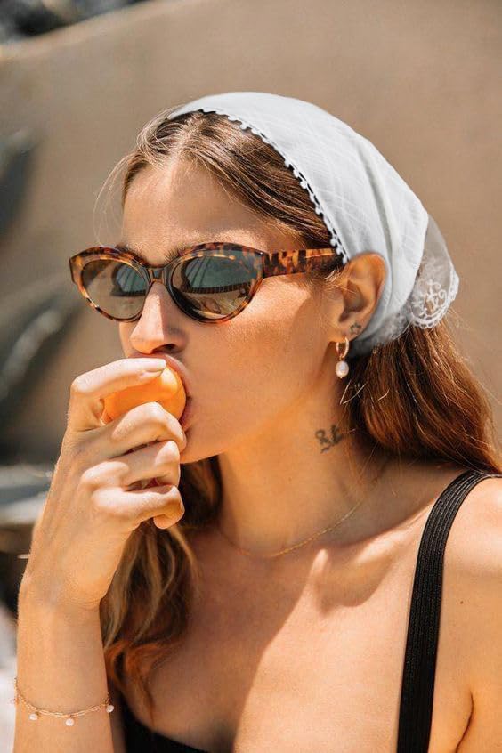 Huachi White Bandanas Head Scarf Headband for Women’s Hair - Lace Hair Scarf Bandana Headband - Cute Stylish Head Kerchief Summer Accessories