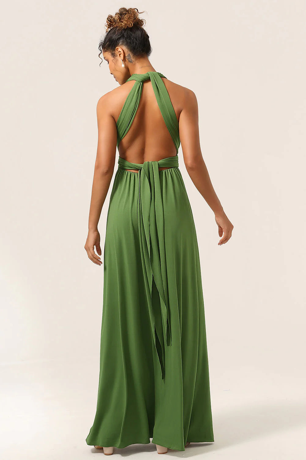 Charming A Line Olive Green Spandex Convertible Wear Long Bridesmaid Dress