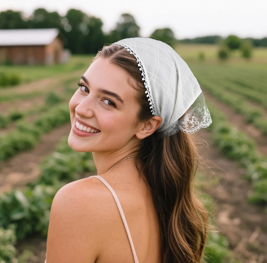 Huachi White Bandanas Head Scarf Headband for Women’s Hair - Lace Hair Scarf Bandana Headband - Cute Stylish Head Kerchief Summer Accessories