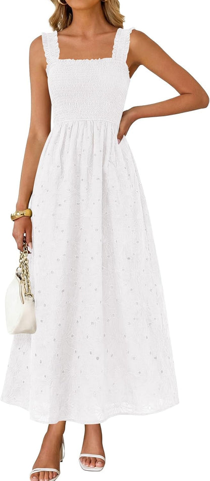 KIRUNDO Summer Lace Dress Vacation Outfits for Women 2026 Wedding Guest Dresses Maxi Beach Boho Sleeveless Cotton Sundress