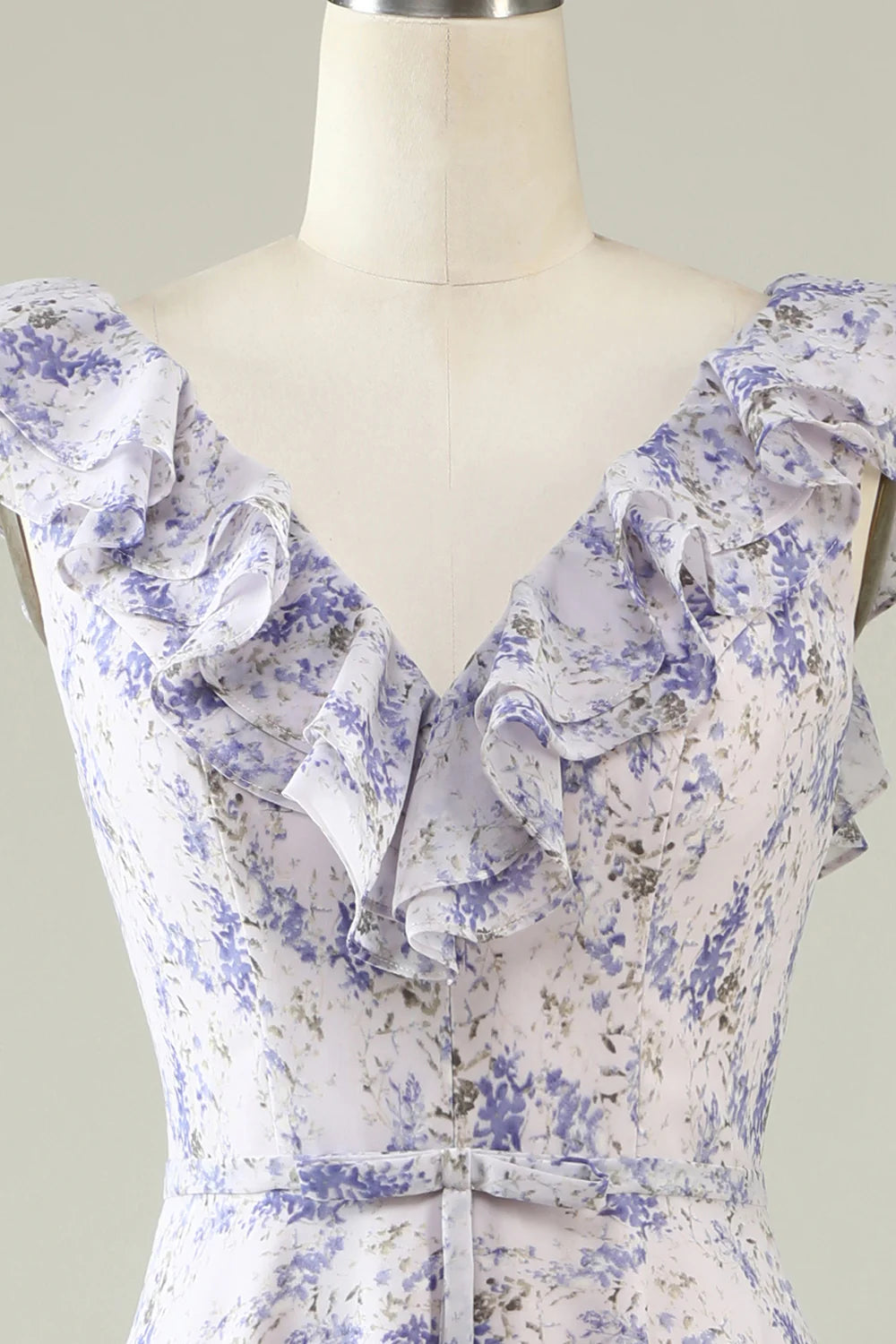 Blush Purple Flower Boho Chiffon Bridesmaid Dress