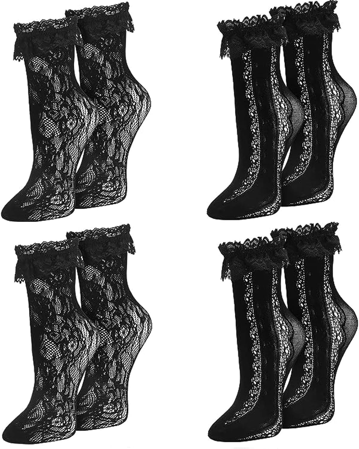 Womens Lace Ankle Socks Ruffle Frilly Dress Socks Sexy Mesh Lace Trim Lolita Sock Lacy Ruffled Bootie Sock for Woman