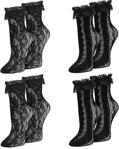 Womens Lace Ankle Socks Ruffle Frilly Dress Socks Sexy Mesh Lace Trim Lolita Sock Lacy Ruffled Bootie Sock for Woman