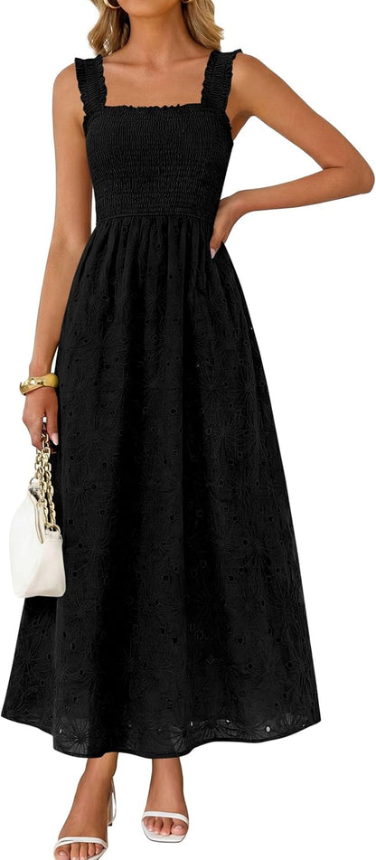 KIRUNDO Summer Lace Dress Vacation Outfits for Women 2026 Wedding Guest Dresses Maxi Beach Boho Sleeveless Cotton Sundress