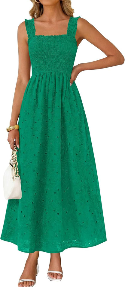 KIRUNDO Summer Lace Dress Vacation Outfits for Women 2026 Wedding Guest Dresses Maxi Beach Boho Sleeveless Cotton Sundress