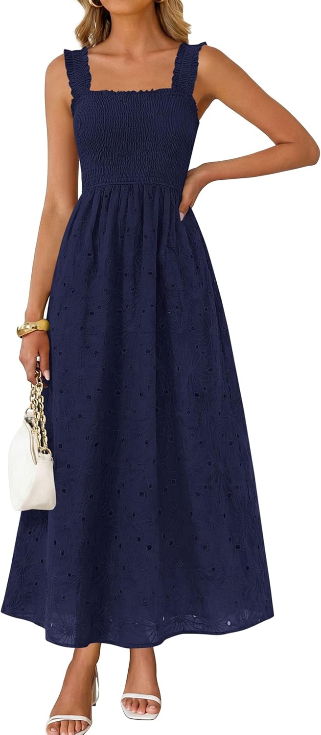 KIRUNDO Summer Lace Dress Vacation Outfits for Women 2026 Wedding Guest Dresses Maxi Beach Boho Sleeveless Cotton Sundress