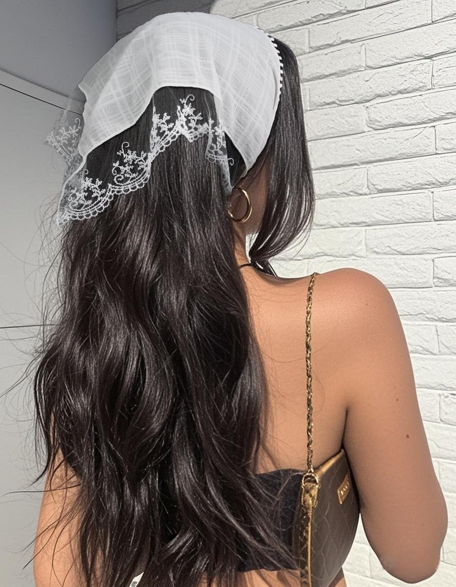Huachi White Bandanas Head Scarf Headband for Women’s Hair - Lace Hair Scarf Bandana Headband - Cute Stylish Head Kerchief Summer Accessories
