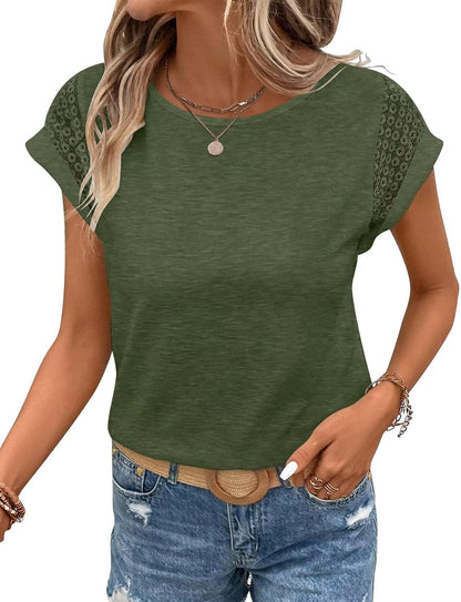 Bliwov Womens Tops Lace Cap Sleeve T Shirts,Cute Trendy Casual,Beach Vacation Outfits,Summer Spring Fashion Clothes