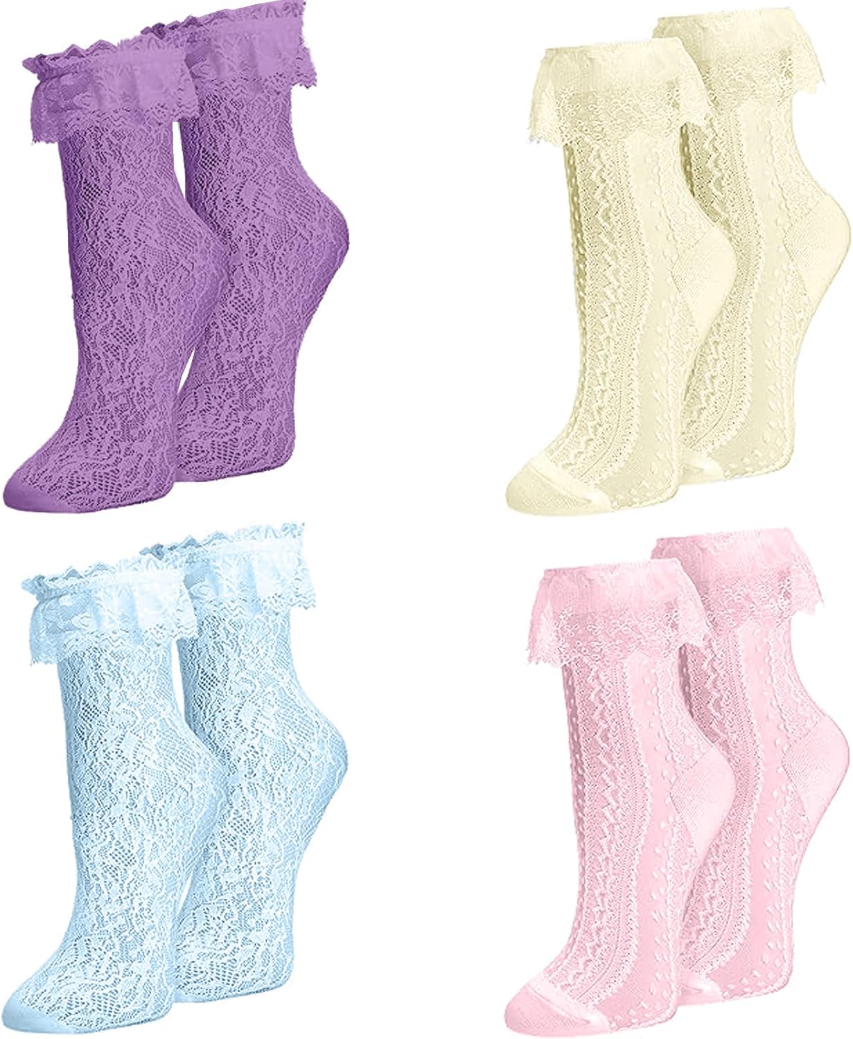 Womens Lace Ankle Socks Ruffle Frilly Dress Socks Sexy Mesh Lace Trim Lolita Sock Lacy Ruffled Bootie Sock for Woman