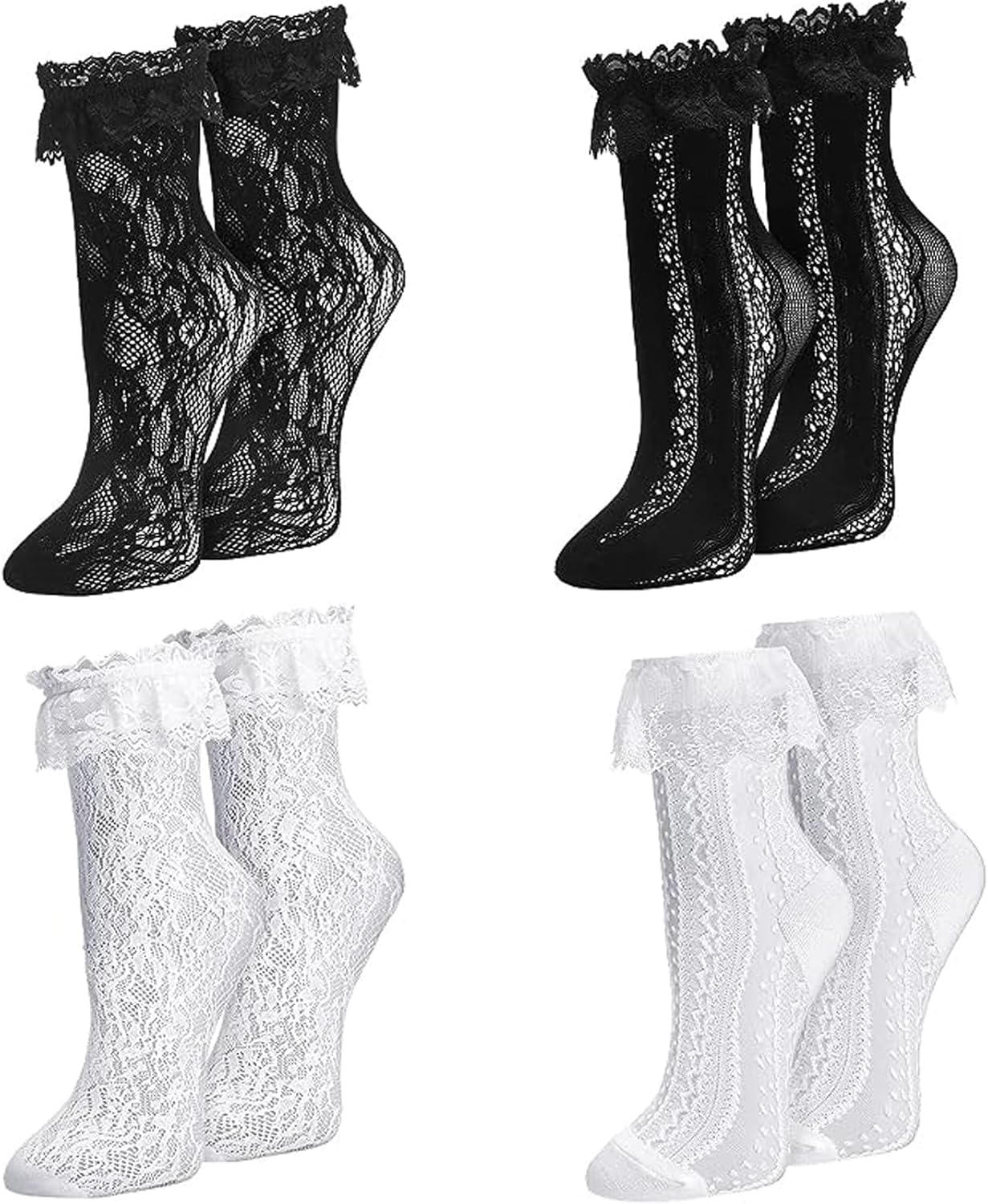 Womens Lace Ankle Socks Ruffle Frilly Dress Socks Sexy Mesh Lace Trim Lolita Sock Lacy Ruffled Bootie Sock for Woman