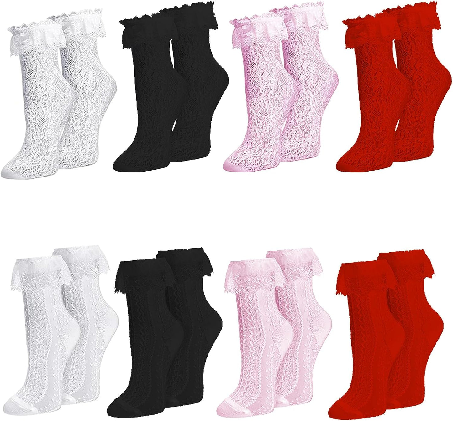 Womens Lace Ankle Socks Ruffle Frilly Dress Socks Sexy Mesh Lace Trim Lolita Sock Lacy Ruffled Bootie Sock for Woman
