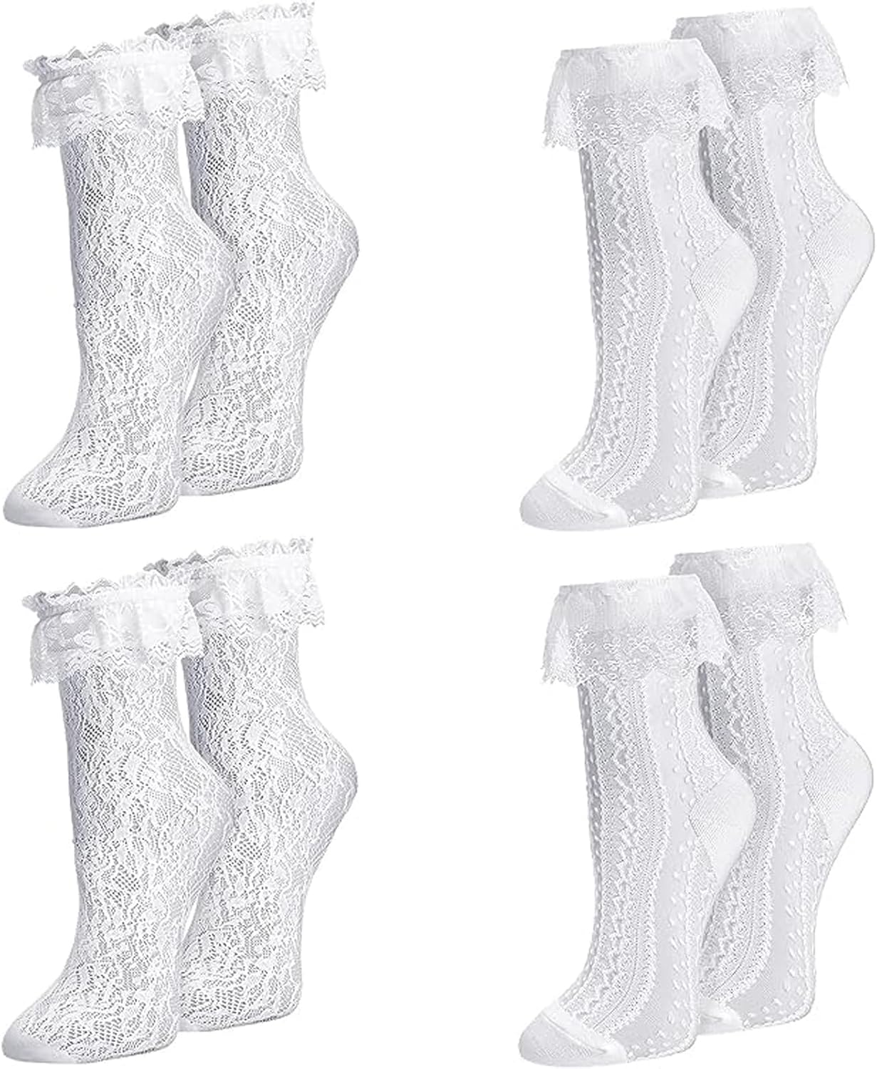 Womens Lace Ankle Socks Ruffle Frilly Dress Socks Sexy Mesh Lace Trim Lolita Sock Lacy Ruffled Bootie Sock for Woman
