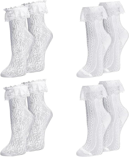 Womens Lace Ankle Socks Ruffle Frilly Dress Socks Sexy Mesh Lace Trim Lolita Sock Lacy Ruffled Bootie Sock for Woman