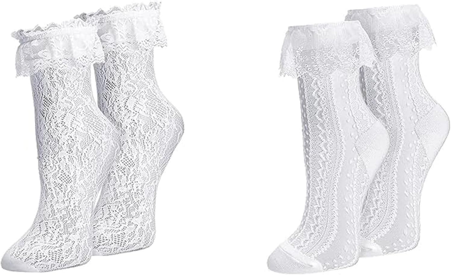 Womens Lace Ankle Socks Ruffle Frilly Dress Socks Sexy Mesh Lace Trim Lolita Sock Lacy Ruffled Bootie Sock for Woman