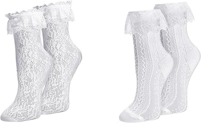 Womens Lace Ankle Socks Ruffle Frilly Dress Socks Sexy Mesh Lace Trim Lolita Sock Lacy Ruffled Bootie Sock for Woman