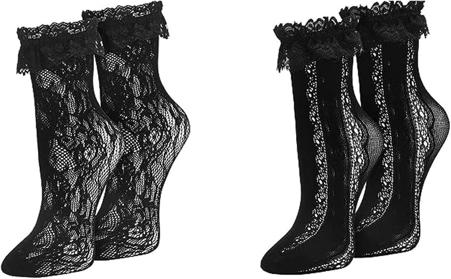 Womens Lace Ankle Socks Ruffle Frilly Dress Socks Sexy Mesh Lace Trim Lolita Sock Lacy Ruffled Bootie Sock for Woman