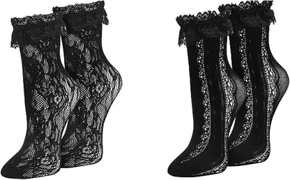 Womens Lace Ankle Socks Ruffle Frilly Dress Socks Sexy Mesh Lace Trim Lolita Sock Lacy Ruffled Bootie Sock for Woman