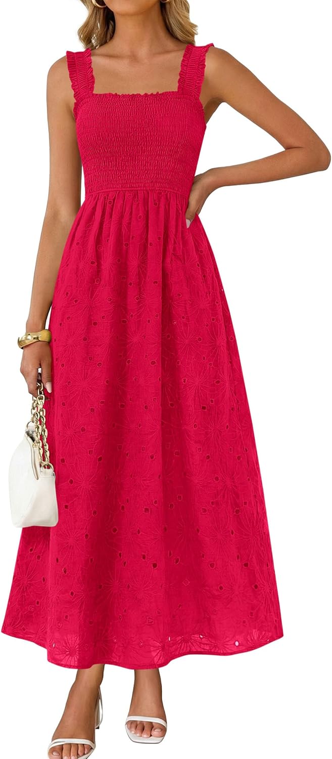 KIRUNDO Summer Lace Dress Vacation Outfits for Women 2026 Wedding Guest Dresses Maxi Beach Boho Sleeveless Cotton Sundress