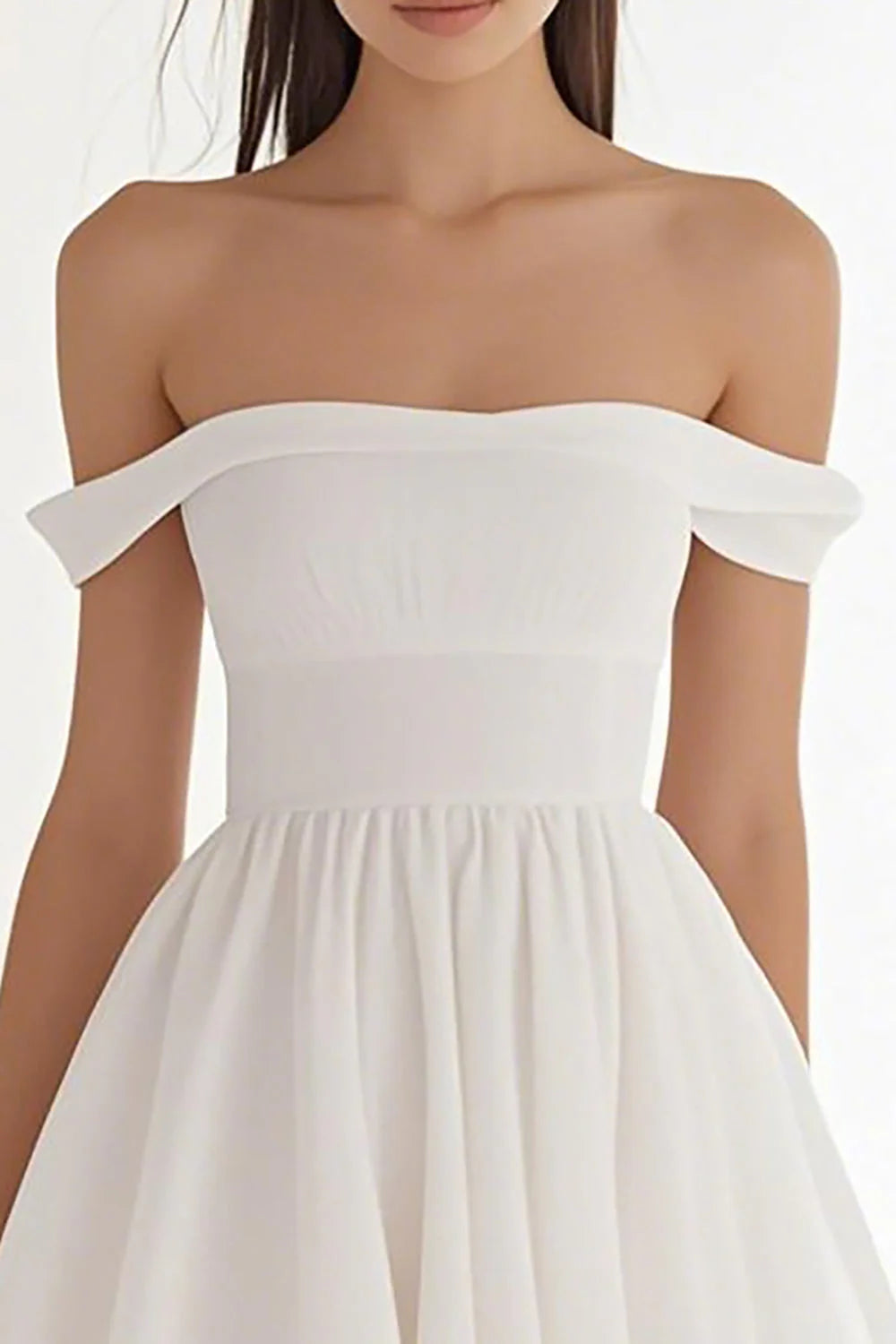 Ivory Chiffon Off The Shoulder A Line Short Graduation Dress