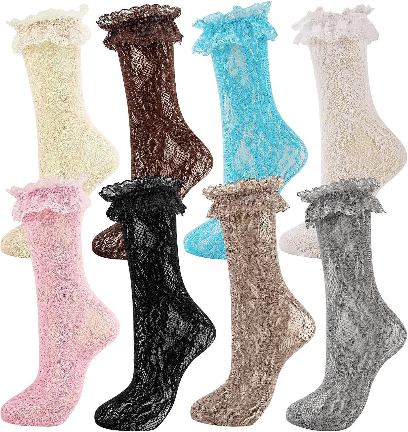 Womens Lace Ankle Socks Ruffle Frilly Dress Socks Sexy Mesh Lace Trim Lolita Sock Lacy Ruffled Bootie Sock for Woman