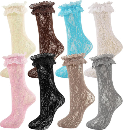 Womens Lace Ankle Socks Ruffle Frilly Dress Socks Sexy Mesh Lace Trim Lolita Sock Lacy Ruffled Bootie Sock for Woman