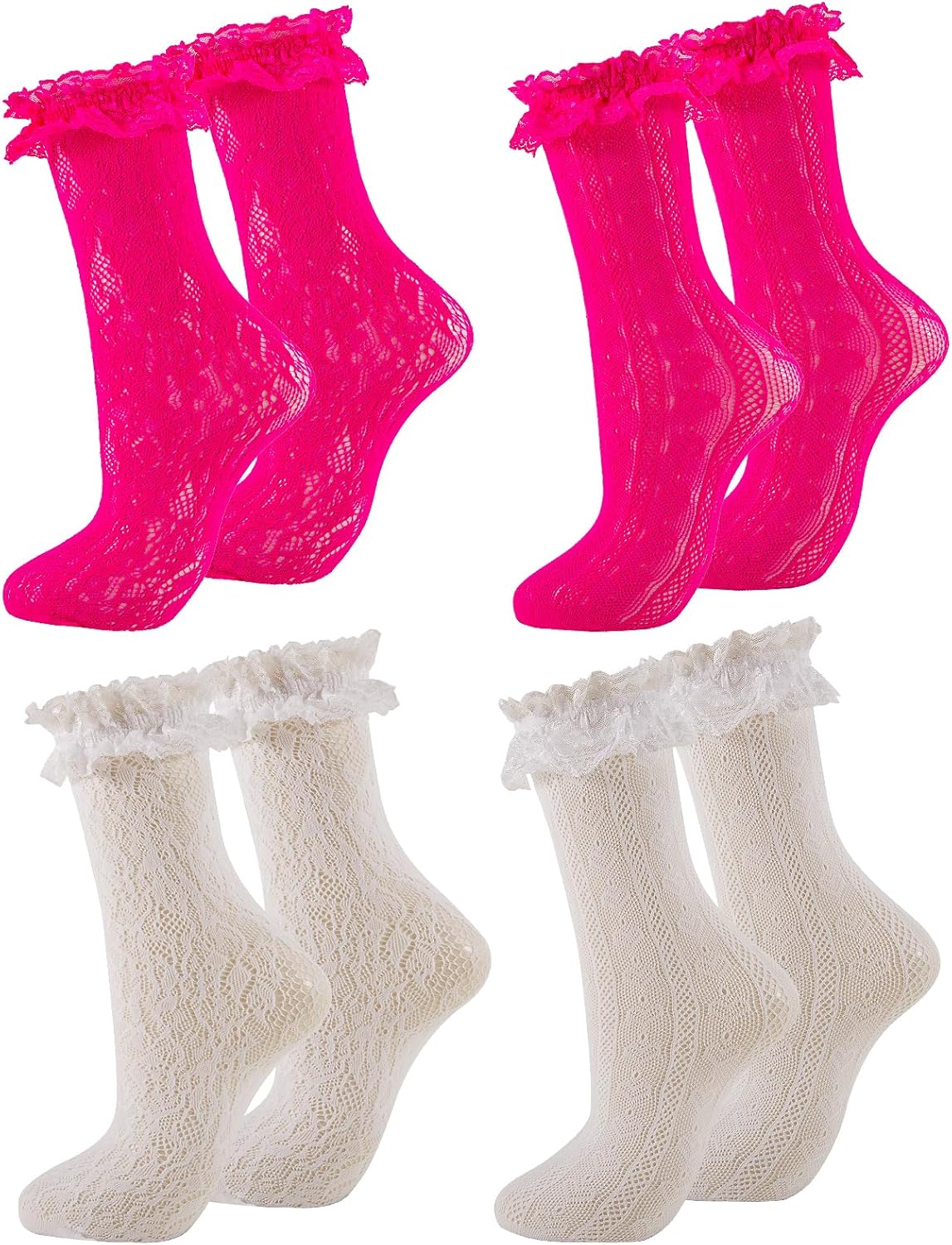 Womens Lace Ankle Socks Ruffle Frilly Dress Socks Sexy Mesh Lace Trim Lolita Sock Lacy Ruffled Bootie Sock for Woman