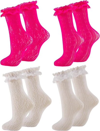Womens Lace Ankle Socks Ruffle Frilly Dress Socks Sexy Mesh Lace Trim Lolita Sock Lacy Ruffled Bootie Sock for Woman
