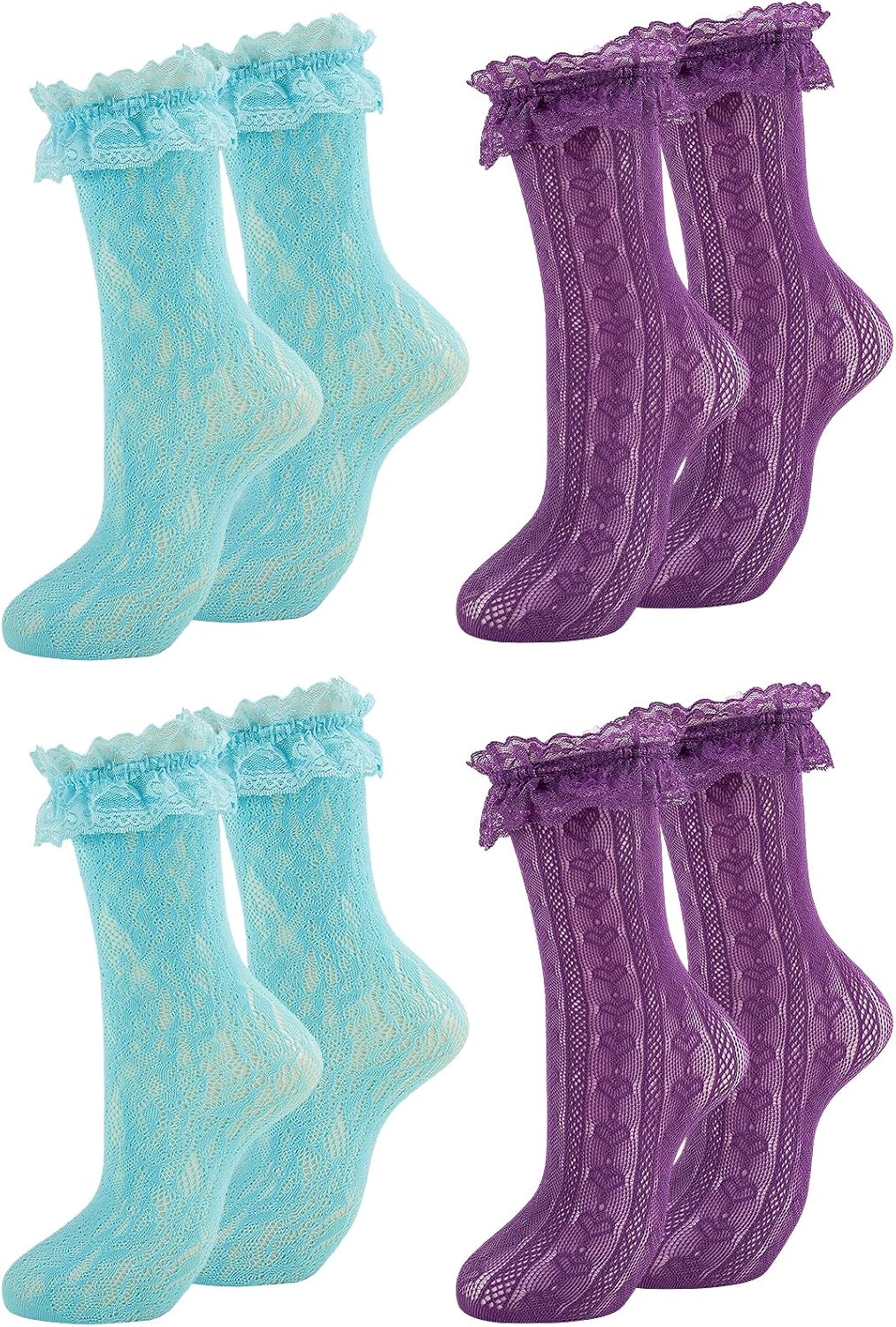 Womens Lace Ankle Socks Ruffle Frilly Dress Socks Sexy Mesh Lace Trim Lolita Sock Lacy Ruffled Bootie Sock for Woman