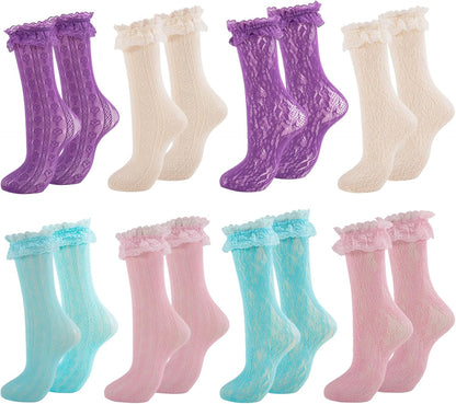 Womens Lace Ankle Socks Ruffle Frilly Dress Socks Sexy Mesh Lace Trim Lolita Sock Lacy Ruffled Bootie Sock for Woman