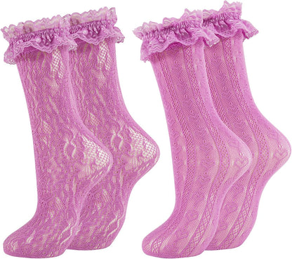 Womens Lace Ankle Socks Ruffle Frilly Dress Socks Sexy Mesh Lace Trim Lolita Sock Lacy Ruffled Bootie Sock for Woman