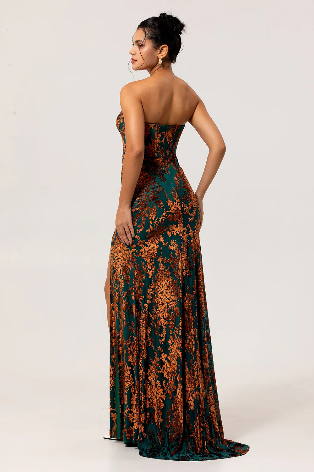 Peacock Green Velvet Mermaid Corset Long Wedding Guest Dress with Slit