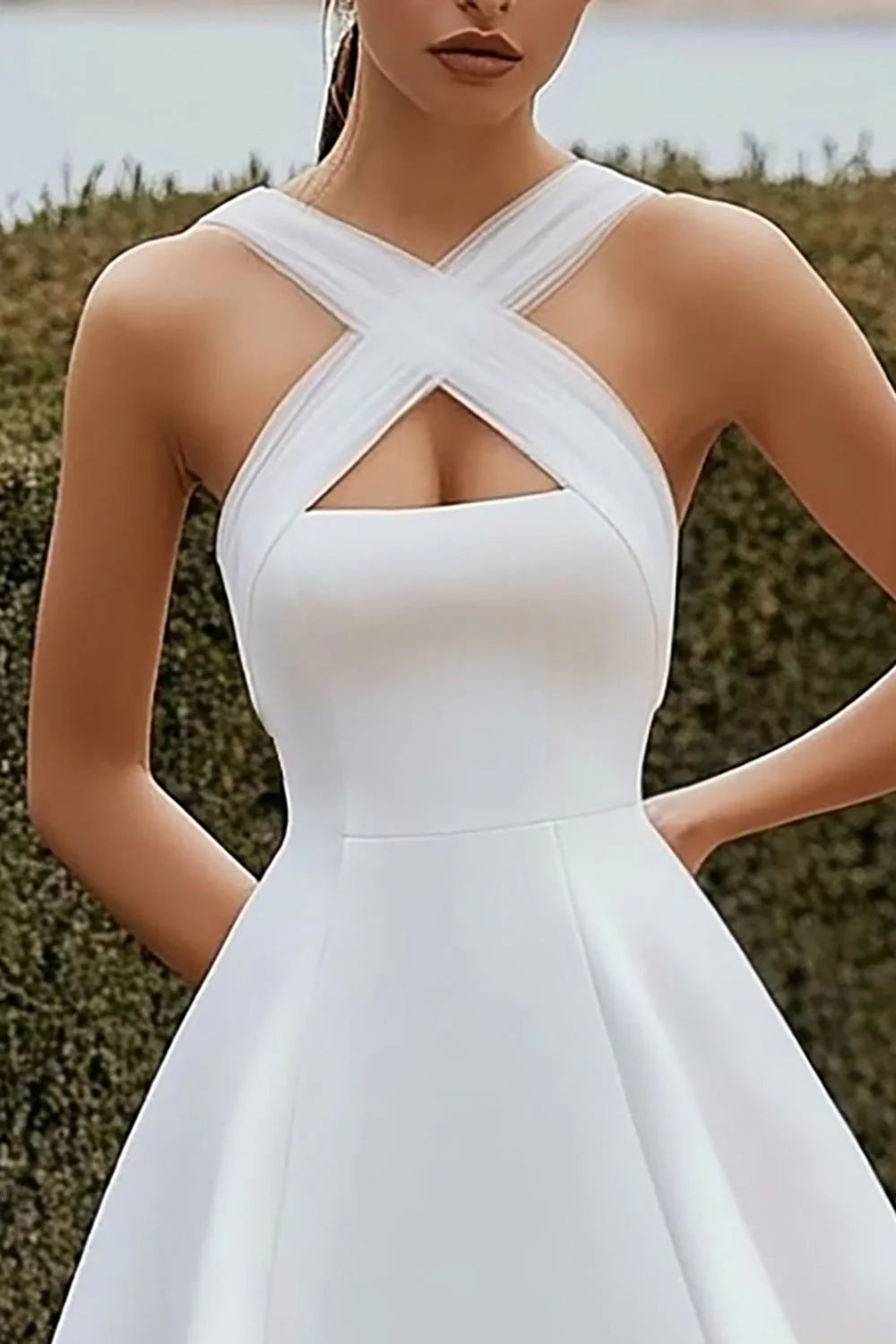 A Line White Satin Crossed Straps Short Graduation Dress