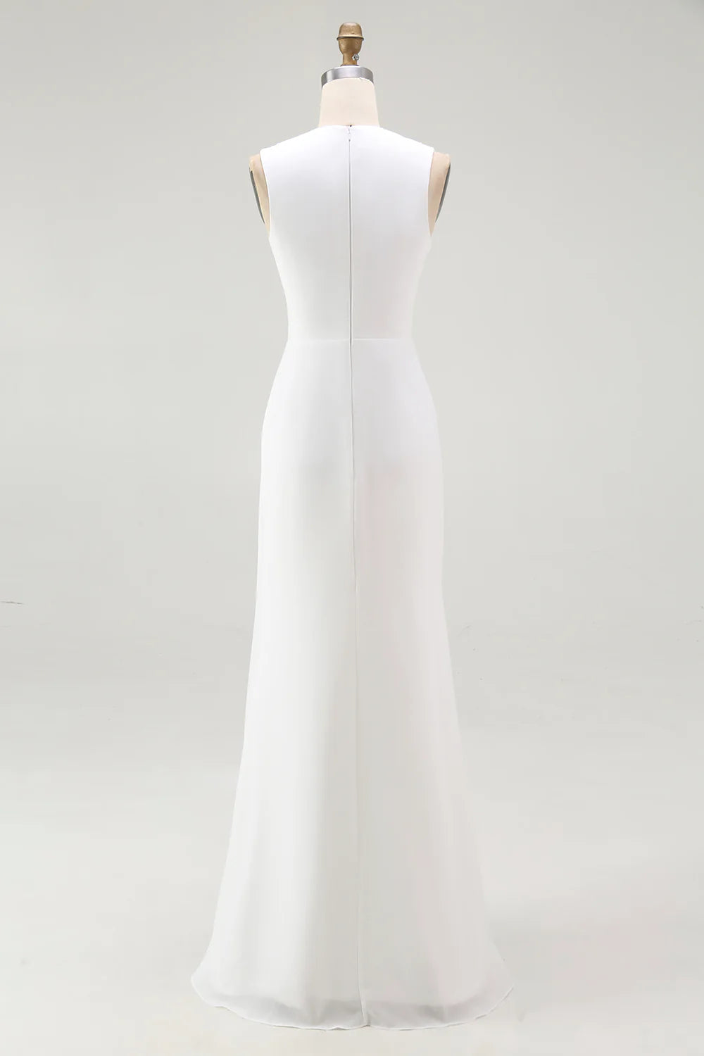 White Chiffon Sheath Sleeveless Long Rehearsal Dinner Dress