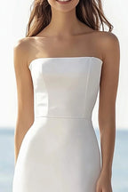 Simple Satin Strapless Ivory Maxi Rehearsal Dinner Dress