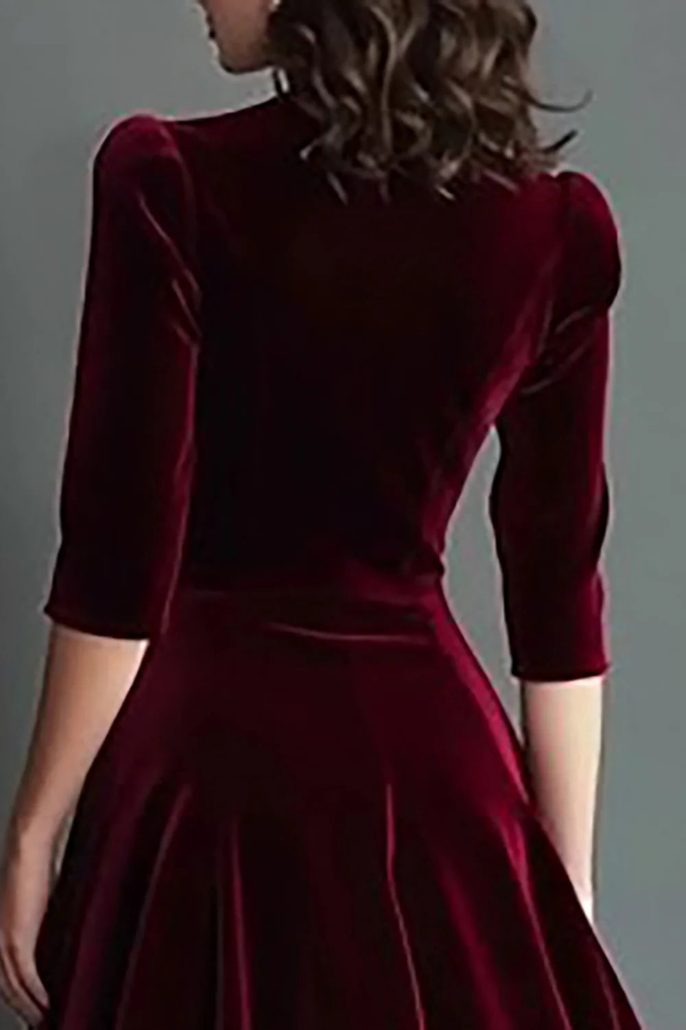Burgundy V-Neck A Line Midi Velvet Holiday Party Dress