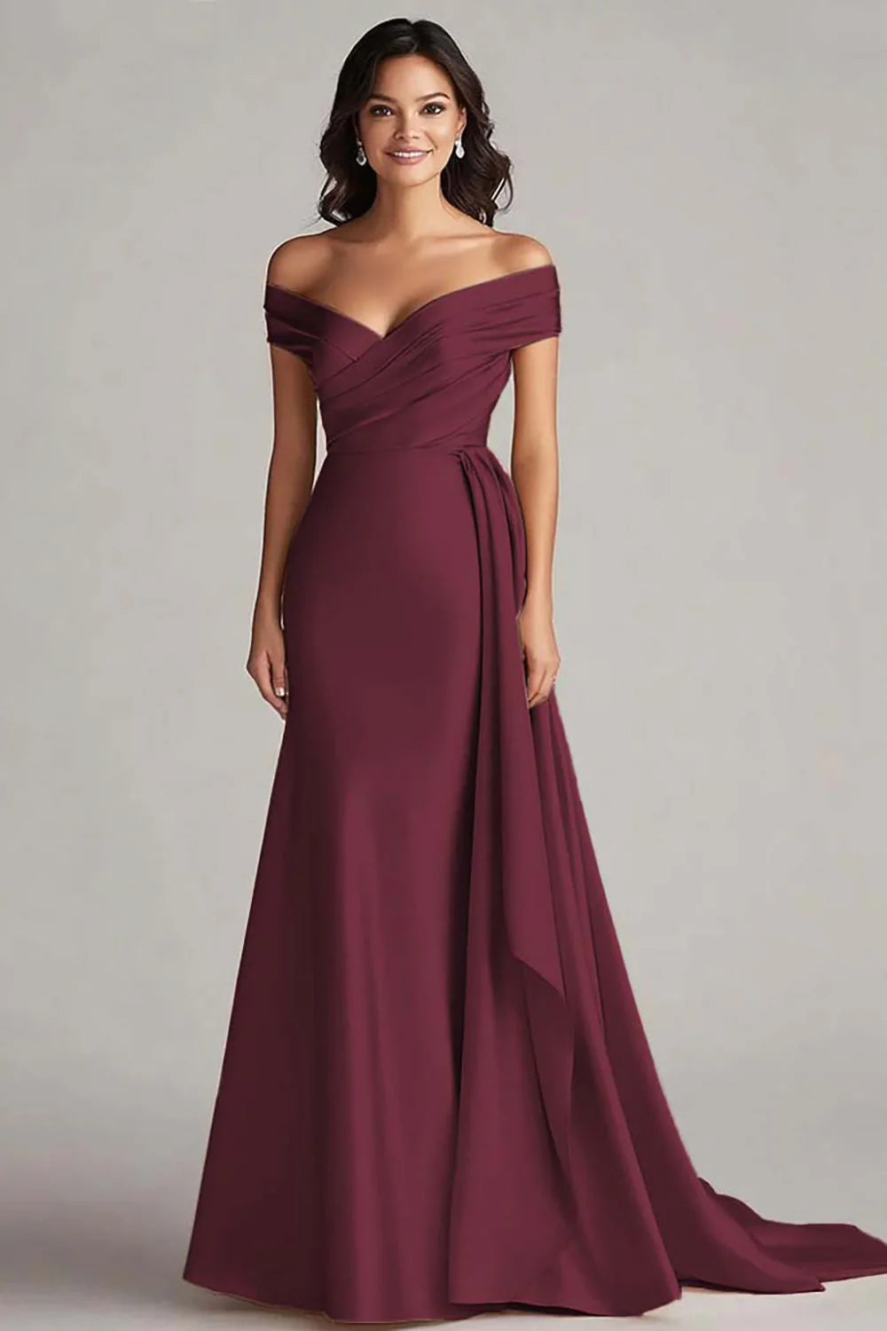 Champagne Satin Off the Shoulder Mermaid Long Formal Dress