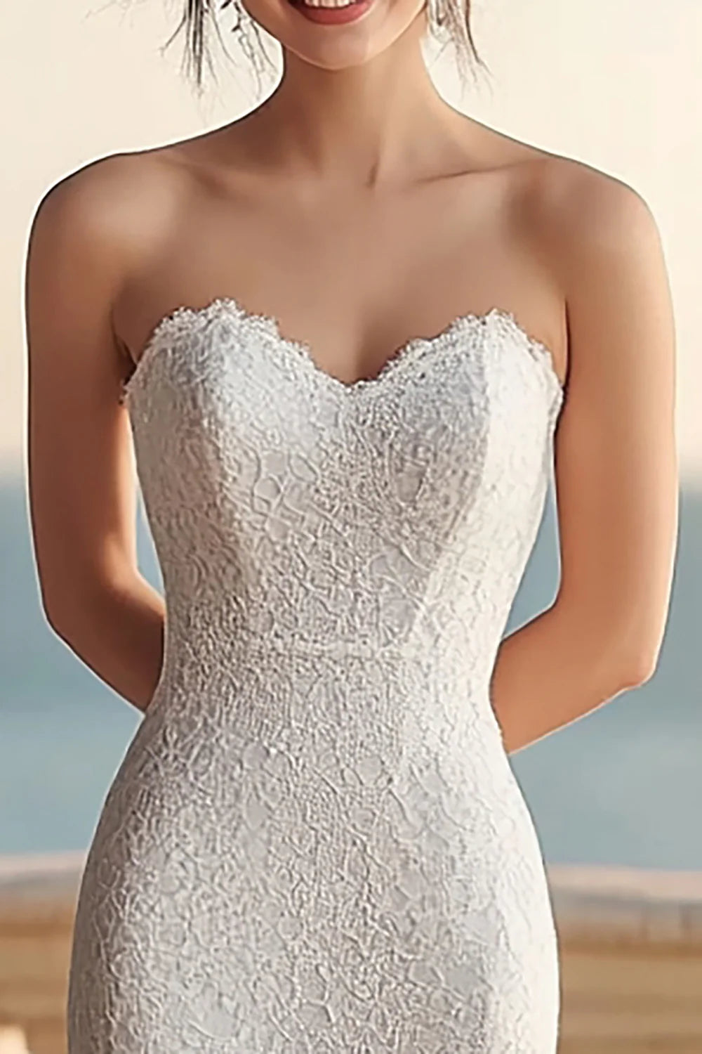 Lace Ivory Sweetheart Maxi Rehearsal Dinner Dress