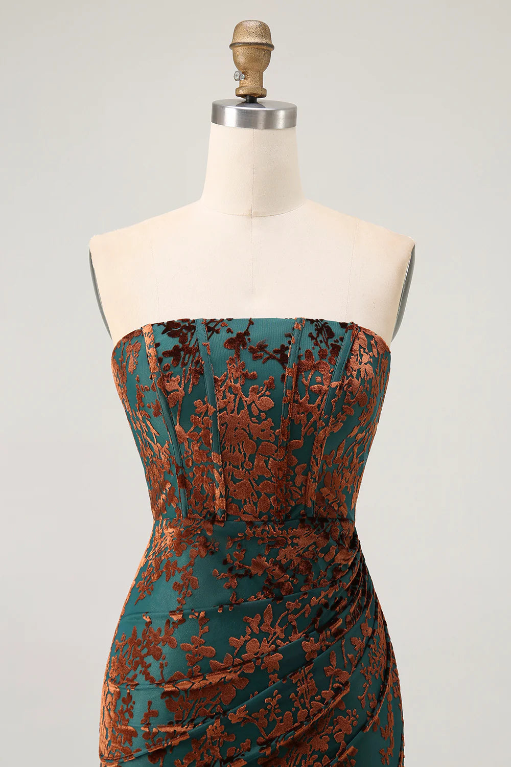 Peacock Green Velvet Mermaid Corset Long Wedding Guest Dress with Slit