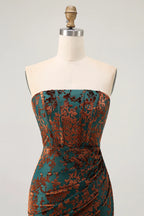 Peacock Green Velvet Mermaid Corset Long Wedding Guest Dress with Slit