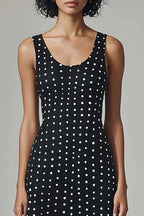 Black and White Chiffon Scoop Neck Maxi A Line Polka Dot Dress