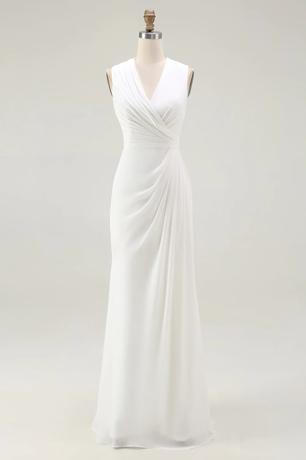White Chiffon Sheath Sleeveless Long Rehearsal Dinner Dress