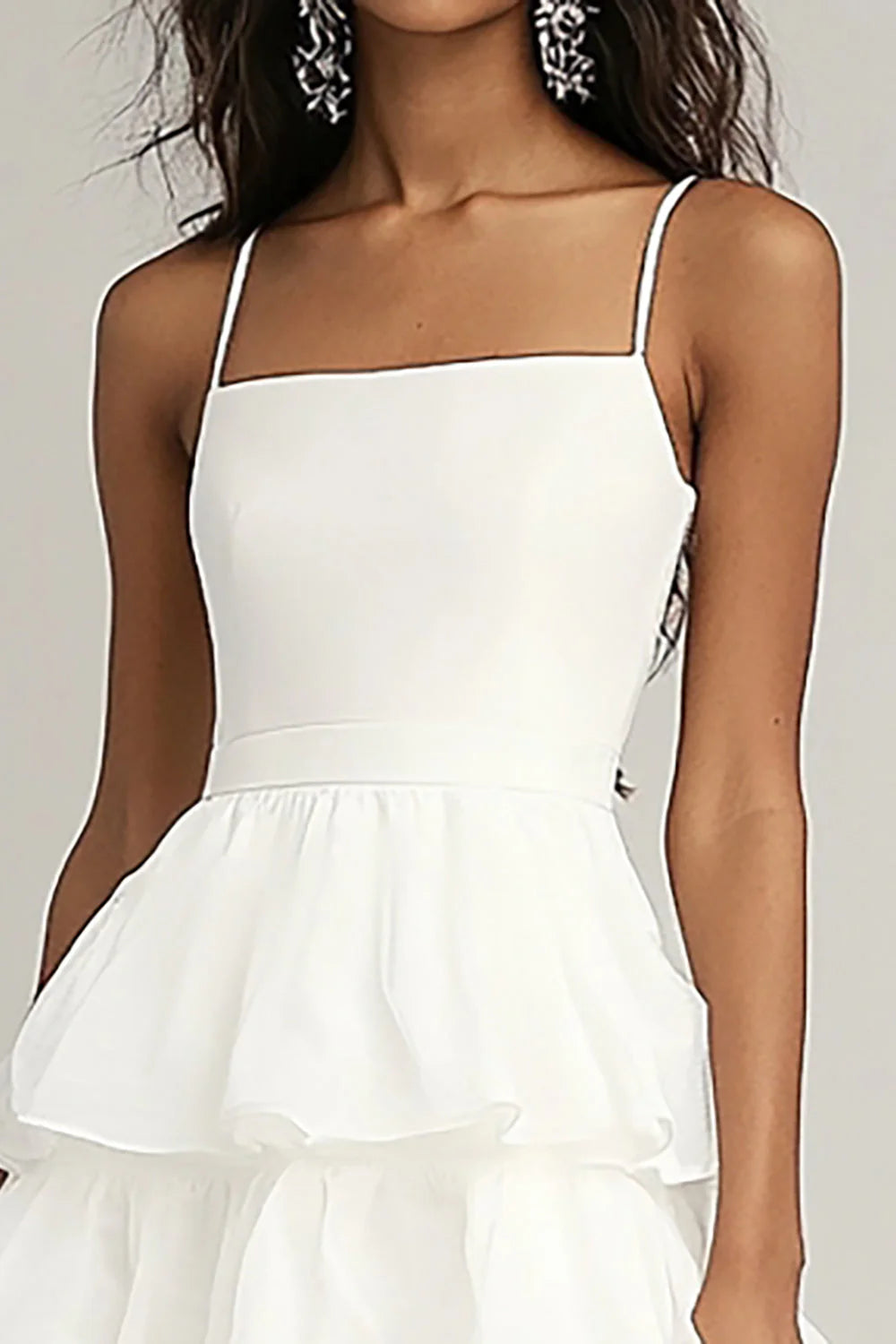Ivory Square Neck A Line Midi Graduation Dress with Ruffles