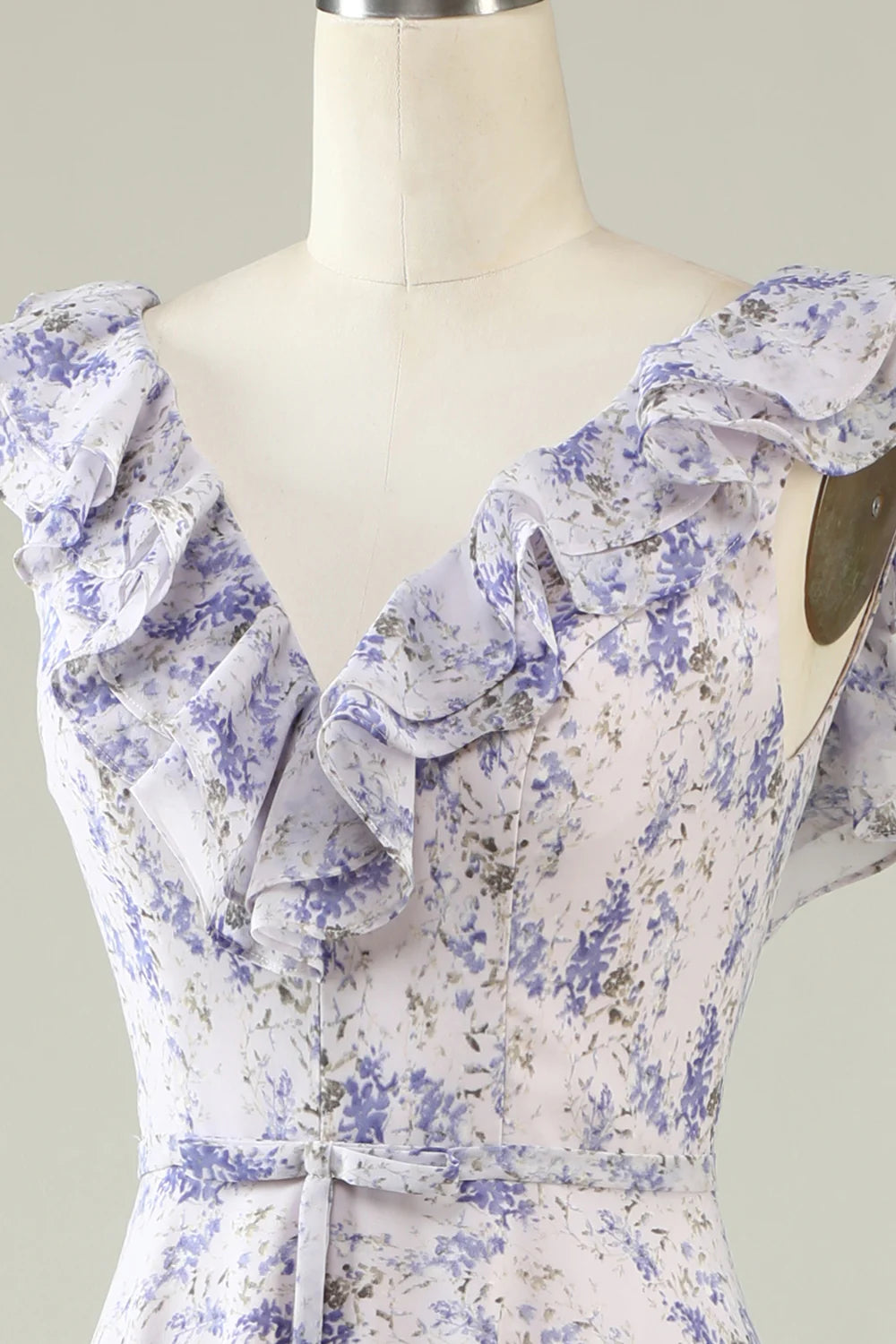 Blush Purple Flower Boho Chiffon Bridesmaid Dress